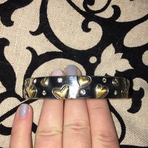 Brighton silver bangle with gold hearts